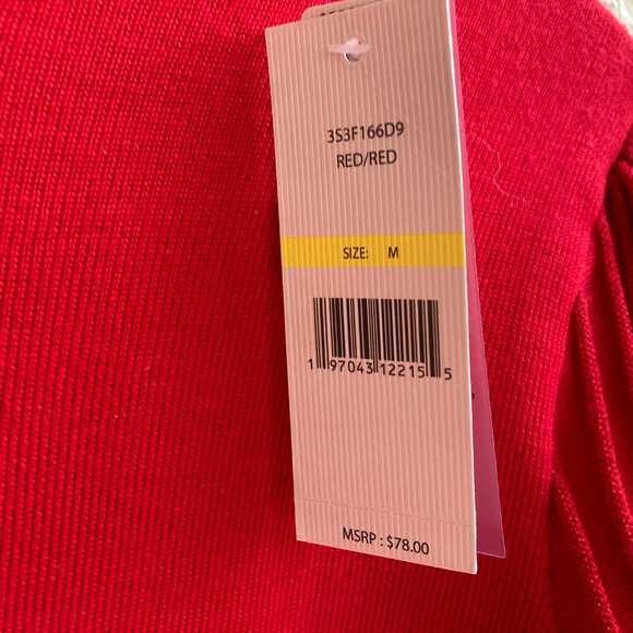 Nanette Lepore Red Sweater M NWT Mock Collar Ribbed Puff Sleeves Gold Metallic - Picture 3 of 9